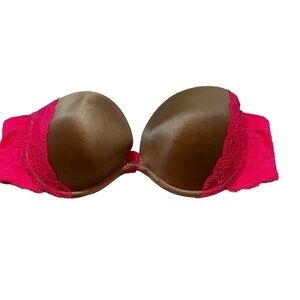 Pink Victoria Secret Strapless Underwire Bra Women’s Size 36B Beige Pink Lace
